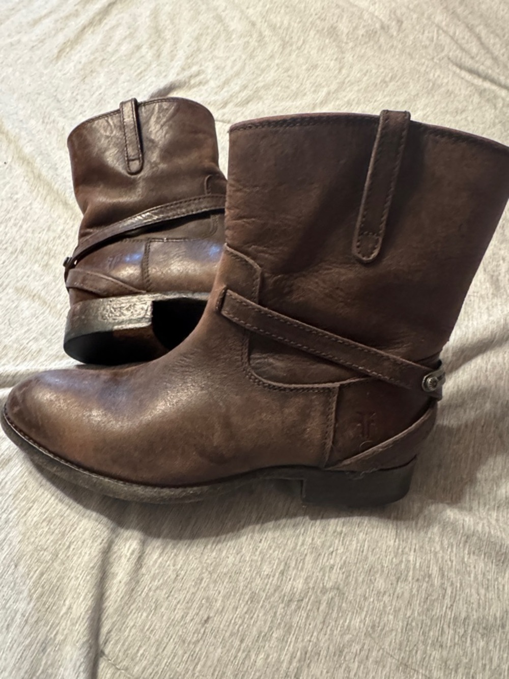 Frye Women's Dark Brown Leather Short Harness Booties